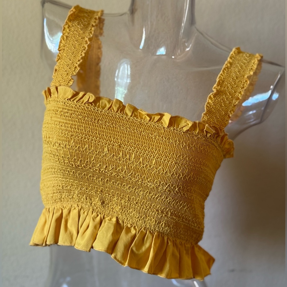 Forever 21 Gold Smocked Ruffle Tank Top